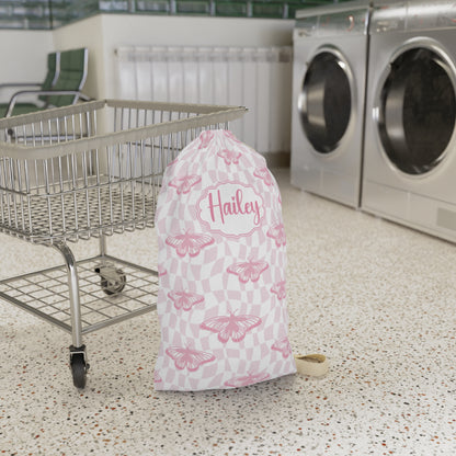 Pink Butterfly Pattern Laundry Bag | Personalized Name Option