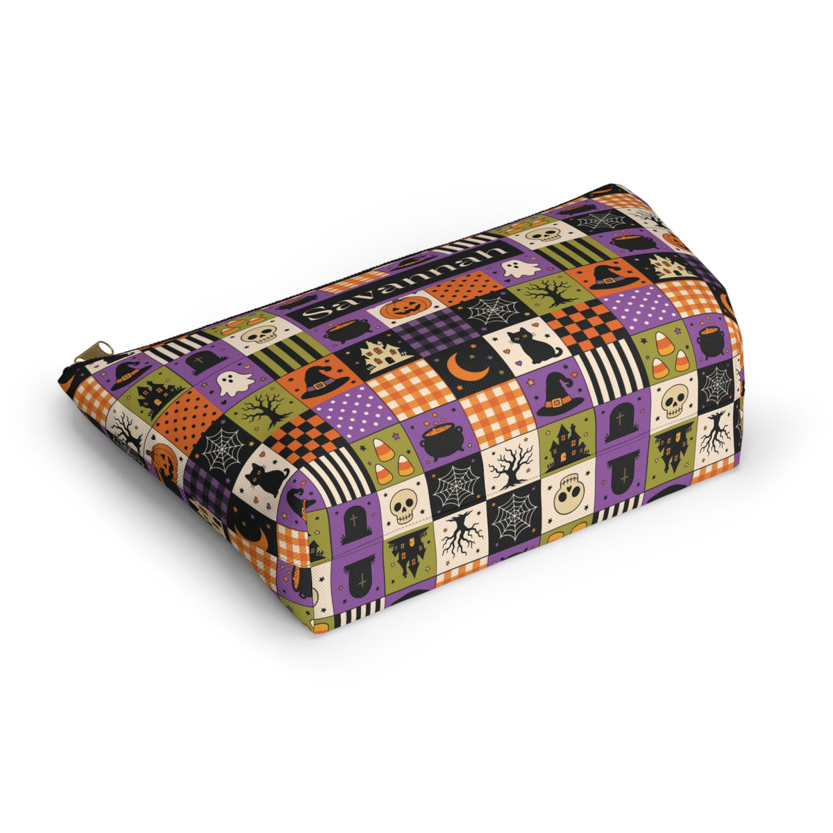 Personalized Halloween Makeup Bag, Vintage Patchwork Toiletry Pouch