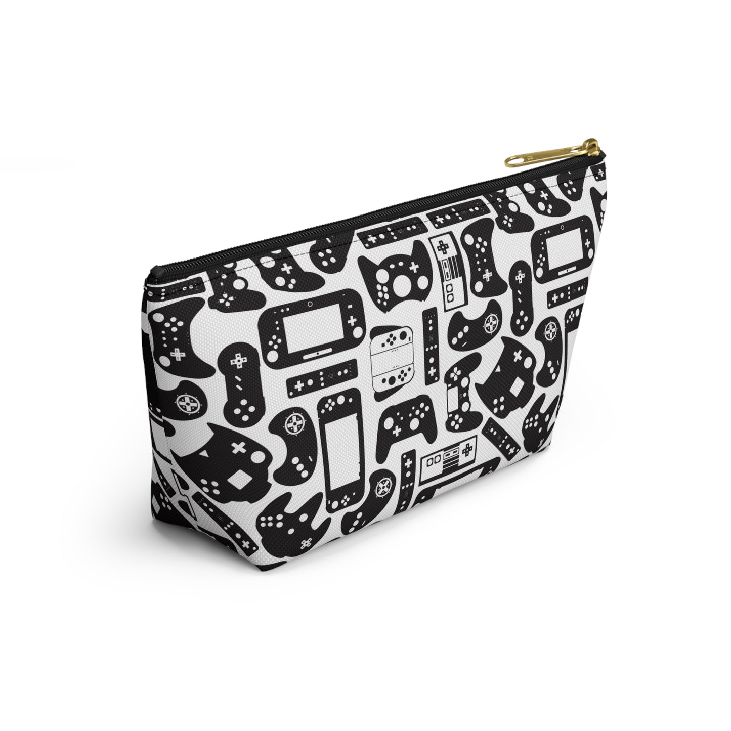 White & Black Retro Gaming Controllers Accessory Pouch | Personalized Name