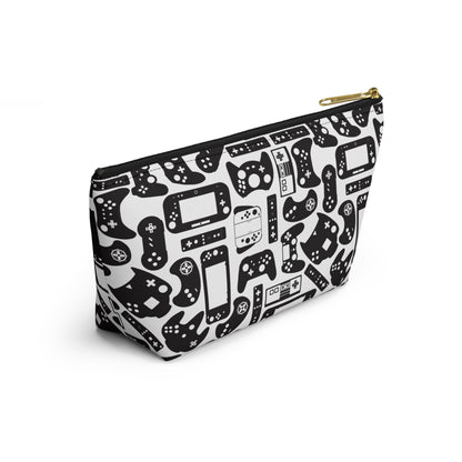 White & Black Retro Gaming Controllers Accessory Pouch | Personalized Name