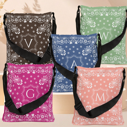 Personalized Bandana Tote Bag with Monogram | Adjustable Crossbody Shoulder Bag