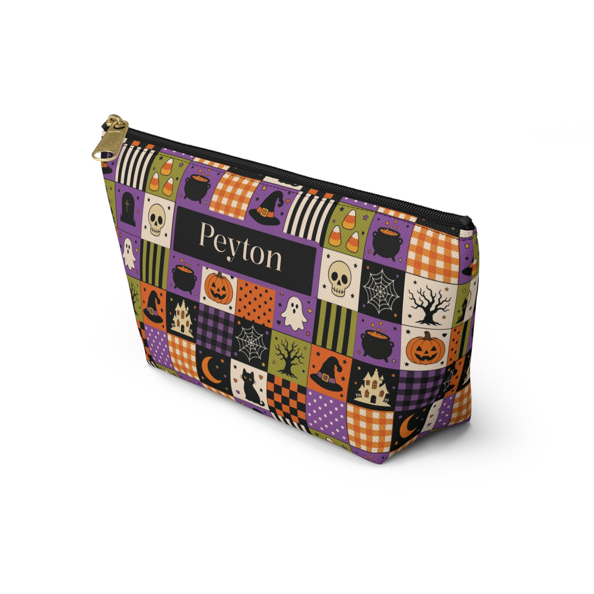 Personalized Halloween Makeup Bag, Vintage Patchwork Toiletry Pouch