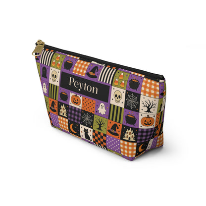 Personalized Halloween Makeup Bag, Vintage Patchwork Toiletry Pouch