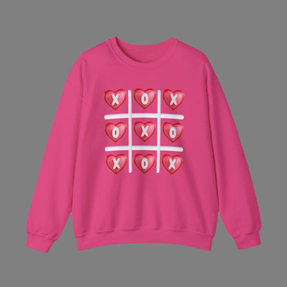 Image: XOXO Sweatshirt in Hot Pink, this crewneck pullover features a tic tac toe graphic with XOXO in 3D Conversation Hearts. Ideal as a teen gift for her or Galentines day. Available in Hot pink, light pink and black, by jaecrece