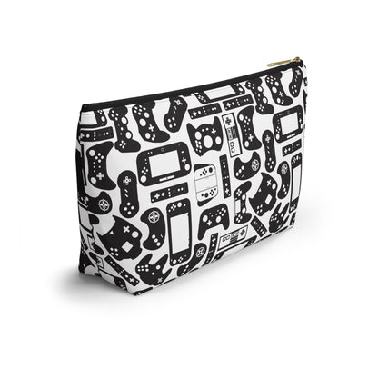 White & Black Retro Gaming Controllers Accessory Pouch | Personalized Name