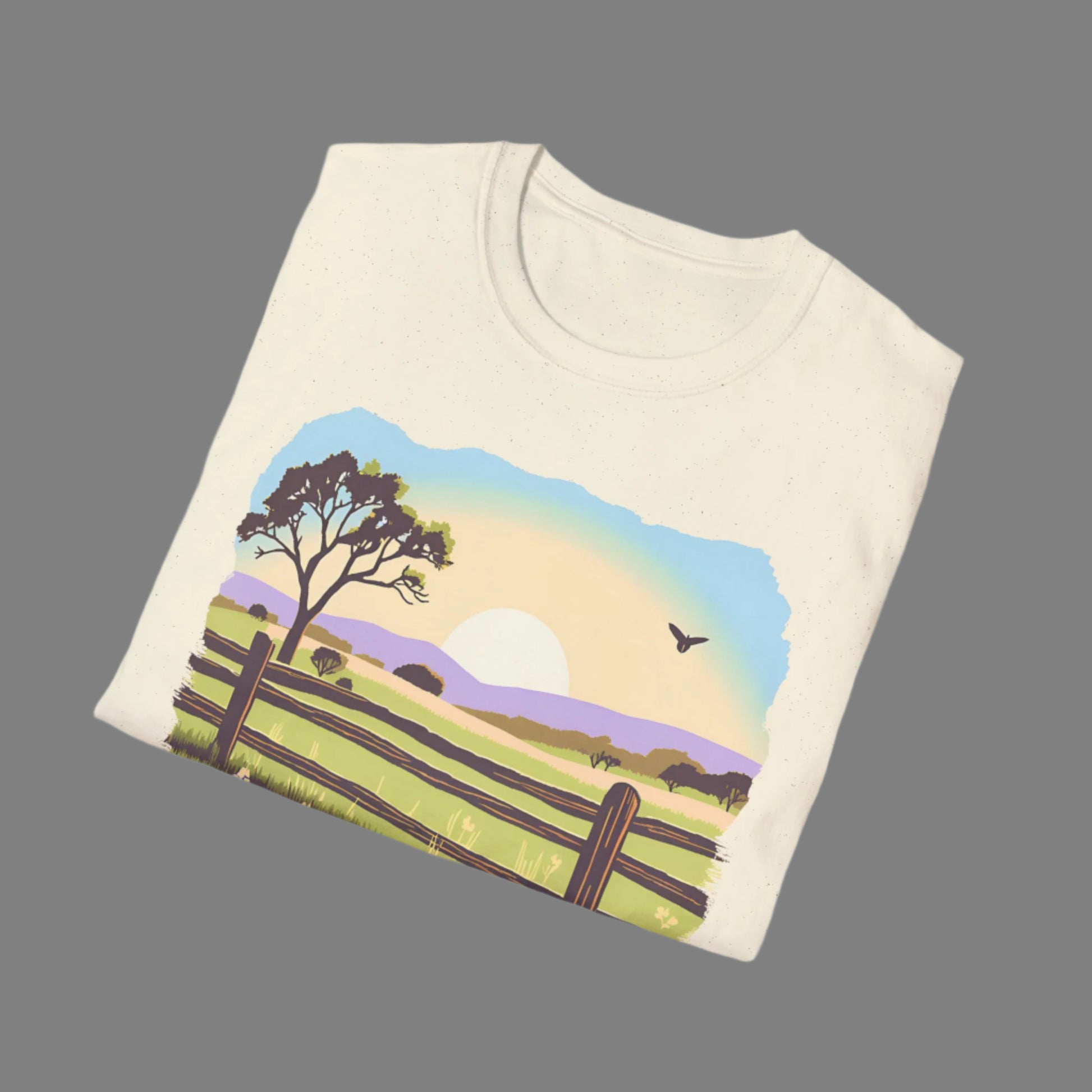 Image: A soft, stylish T-shirt featuring a breathtaking Texas Hill Country scene with bluebonnets in full bloom beneath a warm sunset sky. The phrase "Texas Forever" is printed across the design, making this a perfect tribute to the Lone Star State. Ideal for country music lovers, outdoor enthusiasts, or anyone who cherishes Texas wildflowers. A must-have for showcasing Texas pride in a casual and comfortable way, by jaecrece.