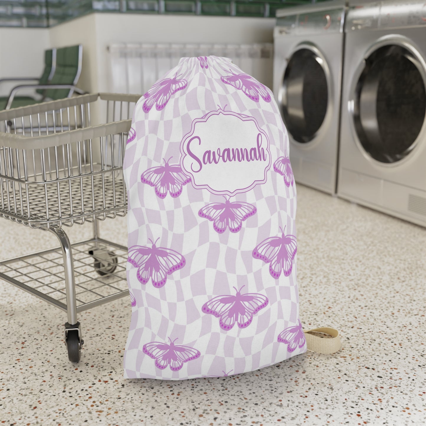 Purple Butterfly Pattern Laundry Bag | Personalized Name Option
