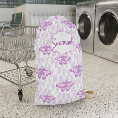 Purple Butterfly Pattern Laundry Bag | Personalized Name Option