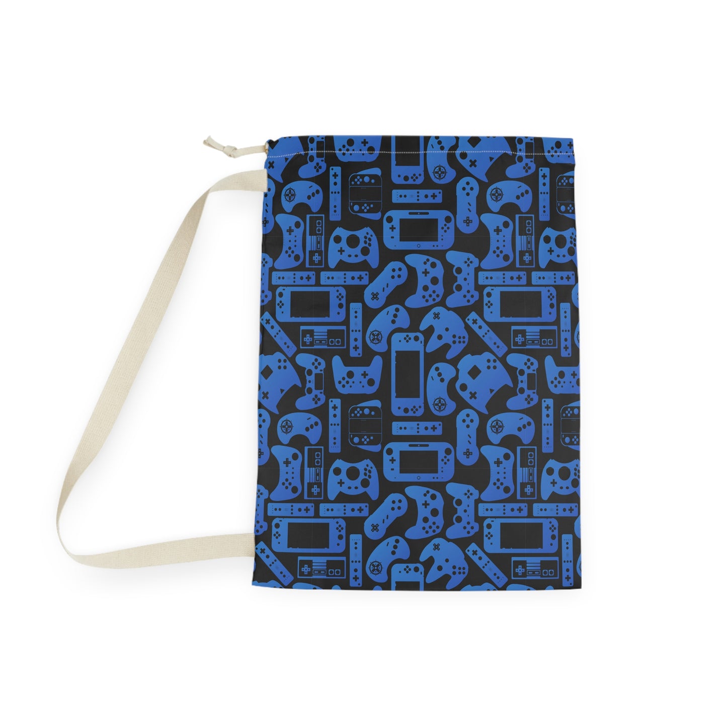 Black & Blue Gamer Laundry Bag, Custom Name Drawstring Laundry Bag