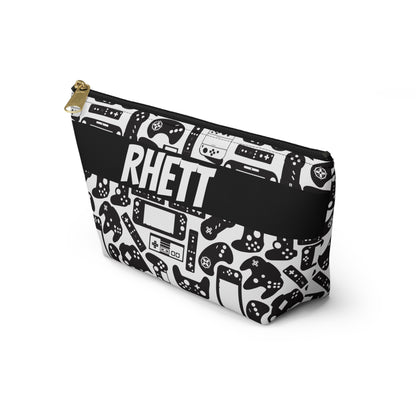 White & Black Retro Gaming Controllers Accessory Pouch | Personalized Name