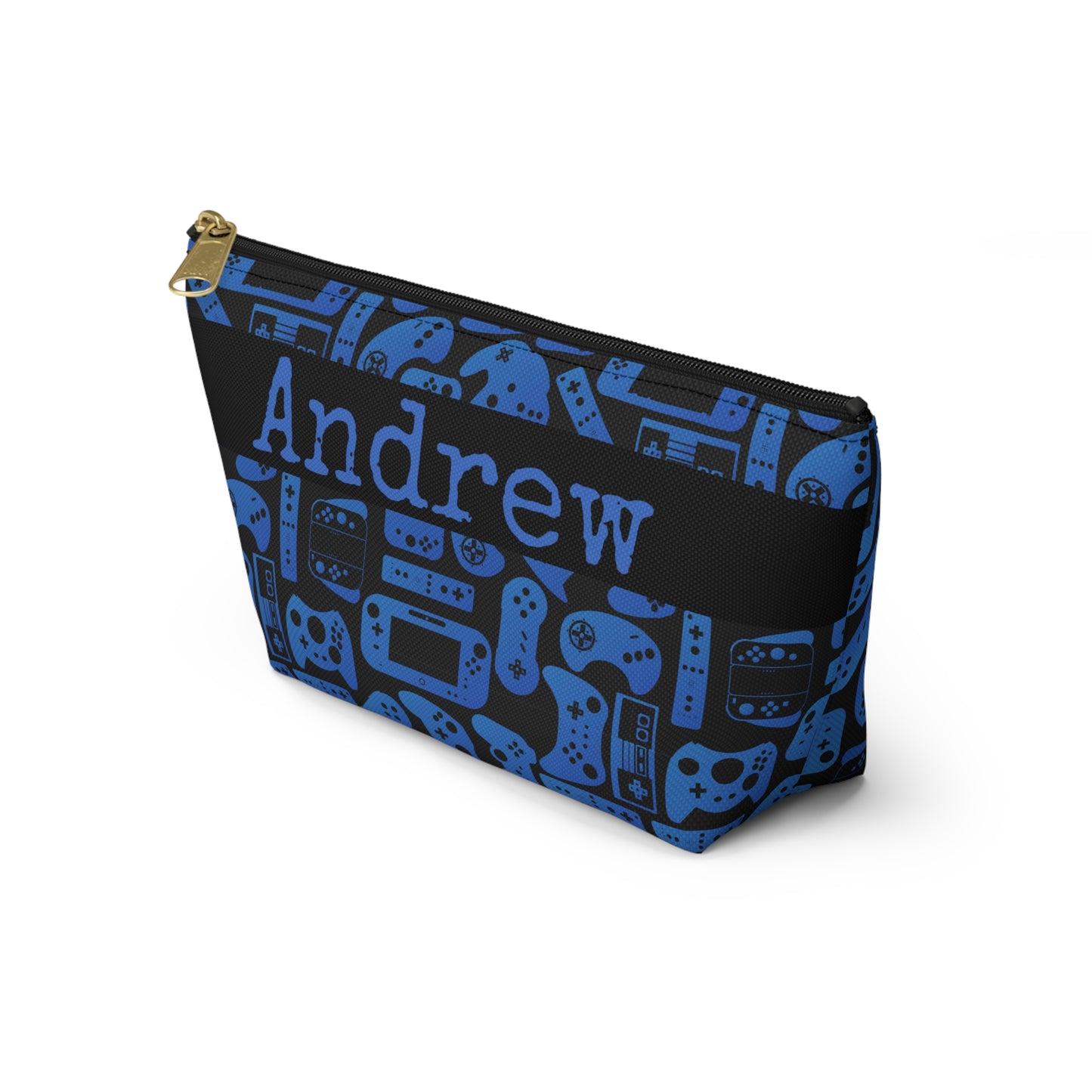 Blue & Black Retro Gaming Controllers Accessory Pouch | Personalized Toiletry Bag