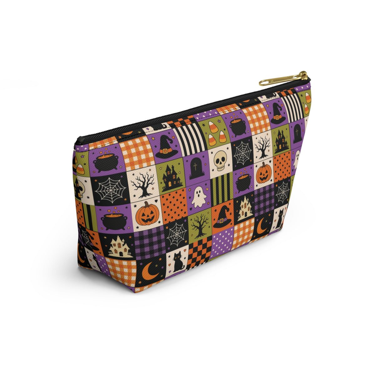 Personalized Halloween Makeup Bag, Vintage Patchwork Toiletry Pouch