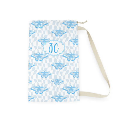 Blue Butterfly Pattern Laundry Bag | Personalized Name Option
