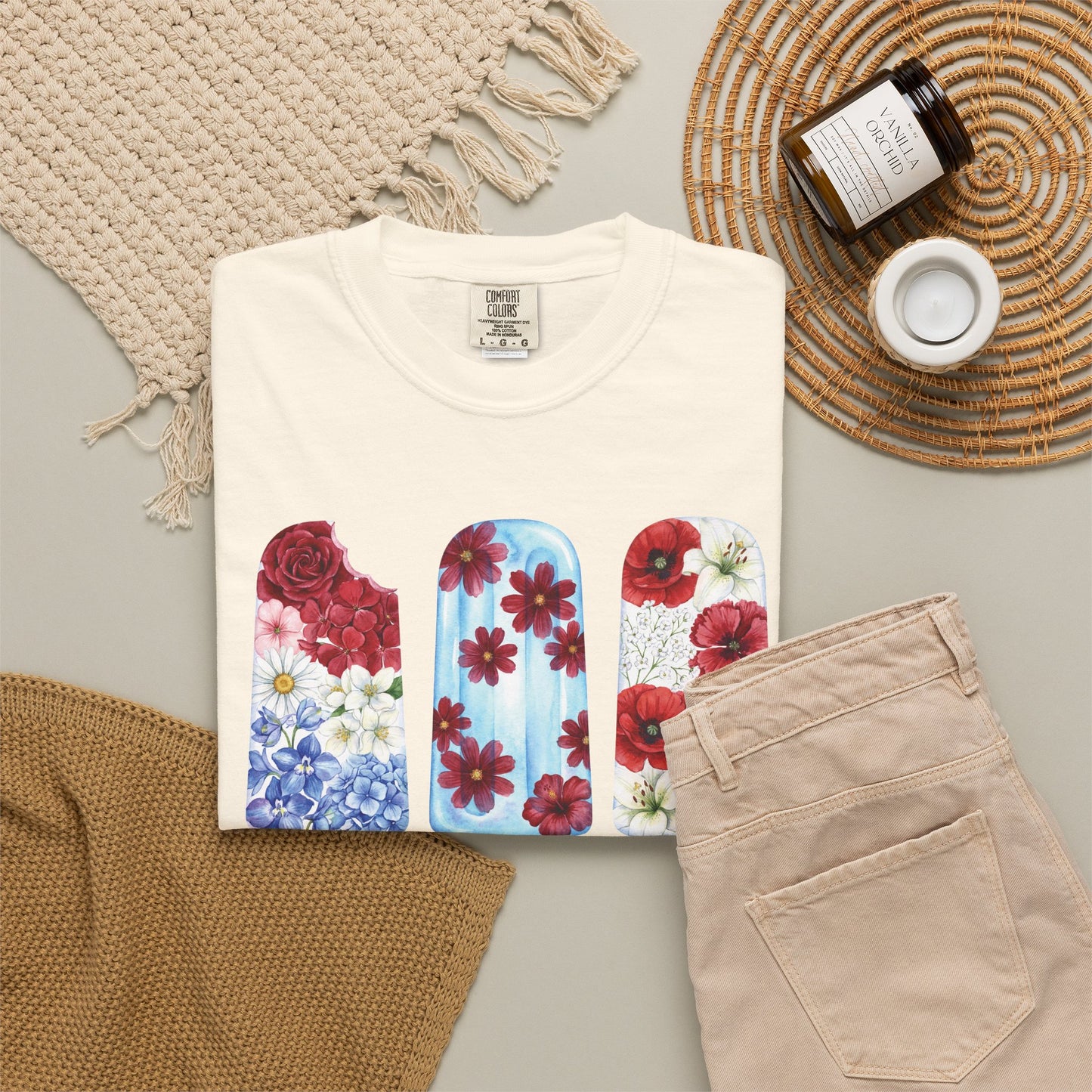 Women's Patriotic Floral T Shirt, Red White & Blue Fourth of July Tee, Matching Family Shirt