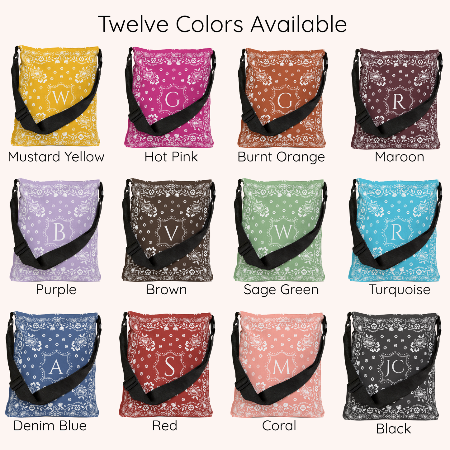 Personalized Bandana Tote Bag with Monogram | Adjustable Crossbody Shoulder Bag