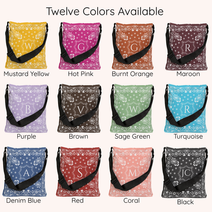 Personalized Bandana Tote Bag with Monogram | Adjustable Crossbody Shoulder Bag