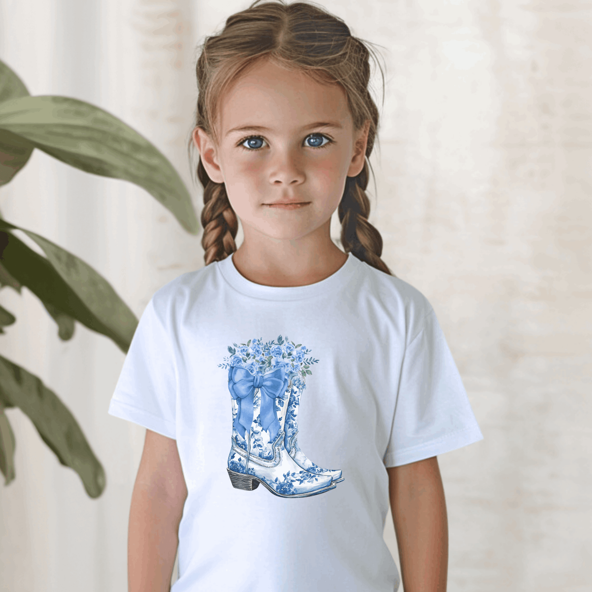 Dress your little one in this adorable Blue Toile Floral Cowboy Boots Toddler Tee, the perfect mix of vintage toile de jouy and western charm. Featuring detailed cowboy boots and blue floral accents, this toddler t-shirt is great for rodeo season, farm visits, or soft girl birthday themes. A favorite among bougie mamas and fans of the French aesthetic, this toddler western tee blends the coquette trend with playful country style.