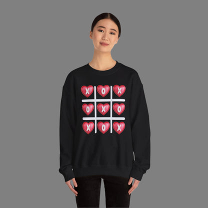 Image: XOXO Sweatshirt in Hot Pink, this crewneck pullover features a tic tac toe graphic with XOXO in 3D Conversation Hearts. Ideal as a teen gift for her or Galentines day. Available in Hot pink, light pink and black, by jaecrece