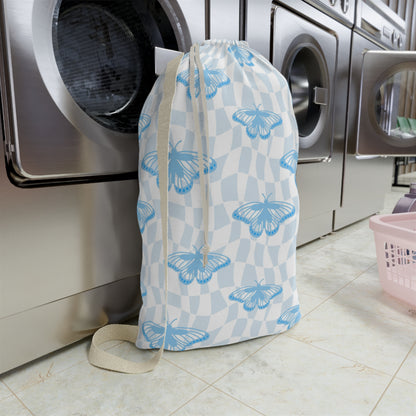 Blue Butterfly Pattern Laundry Bag | Personalized Name Option
