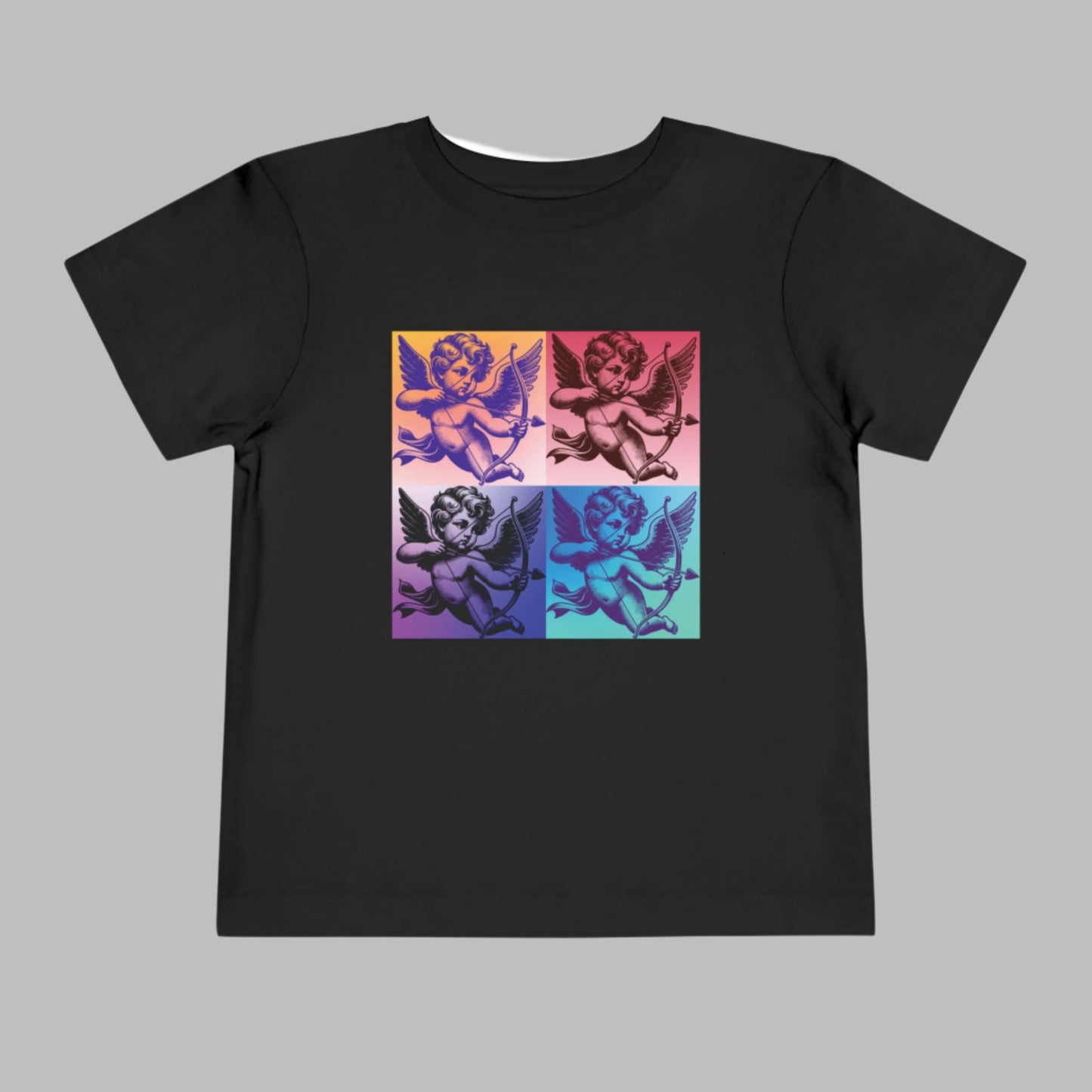 This Pop Art Cupid Toddler T-shirt is a fun, artsy addition to any toddler's wardrobe, featuring a playful, retro-inspired Cupid graphic. Available in sizes 2T-5T, it comes in Black, White, and Pink to match any little one’s style. Made with soft, breathable fabric, it ensures all-day comfort. Whether it’s for Valentine’s Day, a pop culture-themed event, or casual wear, this t-shirt is perfect for expressing your toddler’s artsy, retro-inspired fashion.
