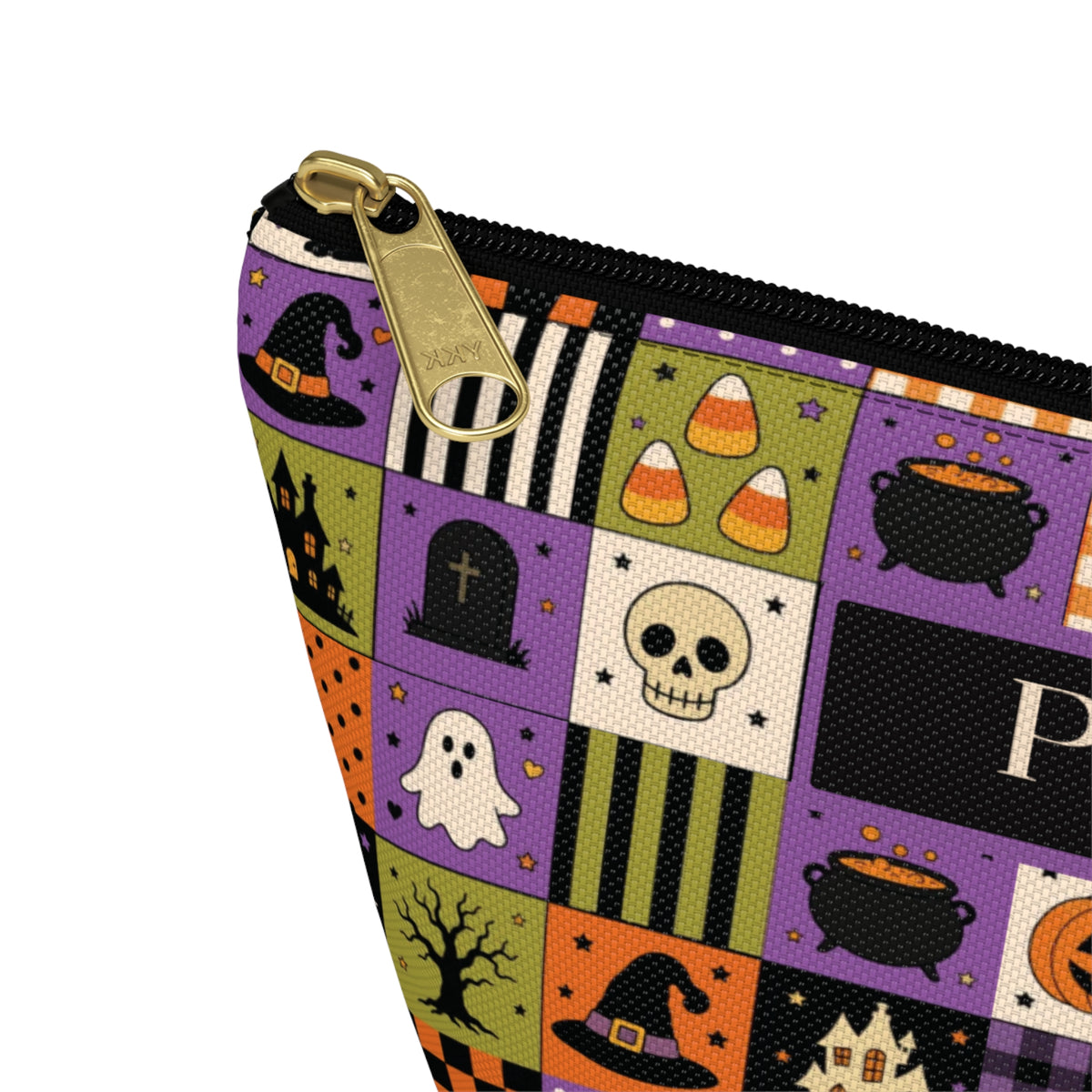 Personalized Halloween Makeup Bag, Vintage Patchwork Toiletry Pouch