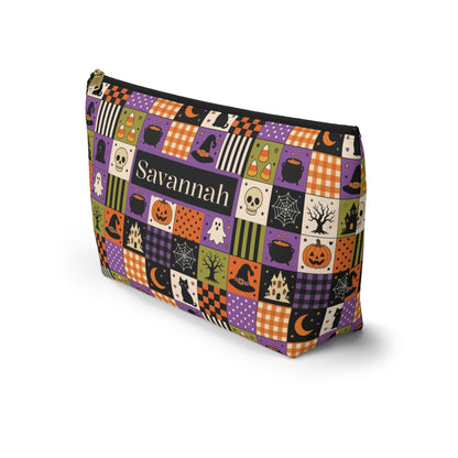 Personalized Halloween Makeup Bag, Vintage Patchwork Toiletry Pouch