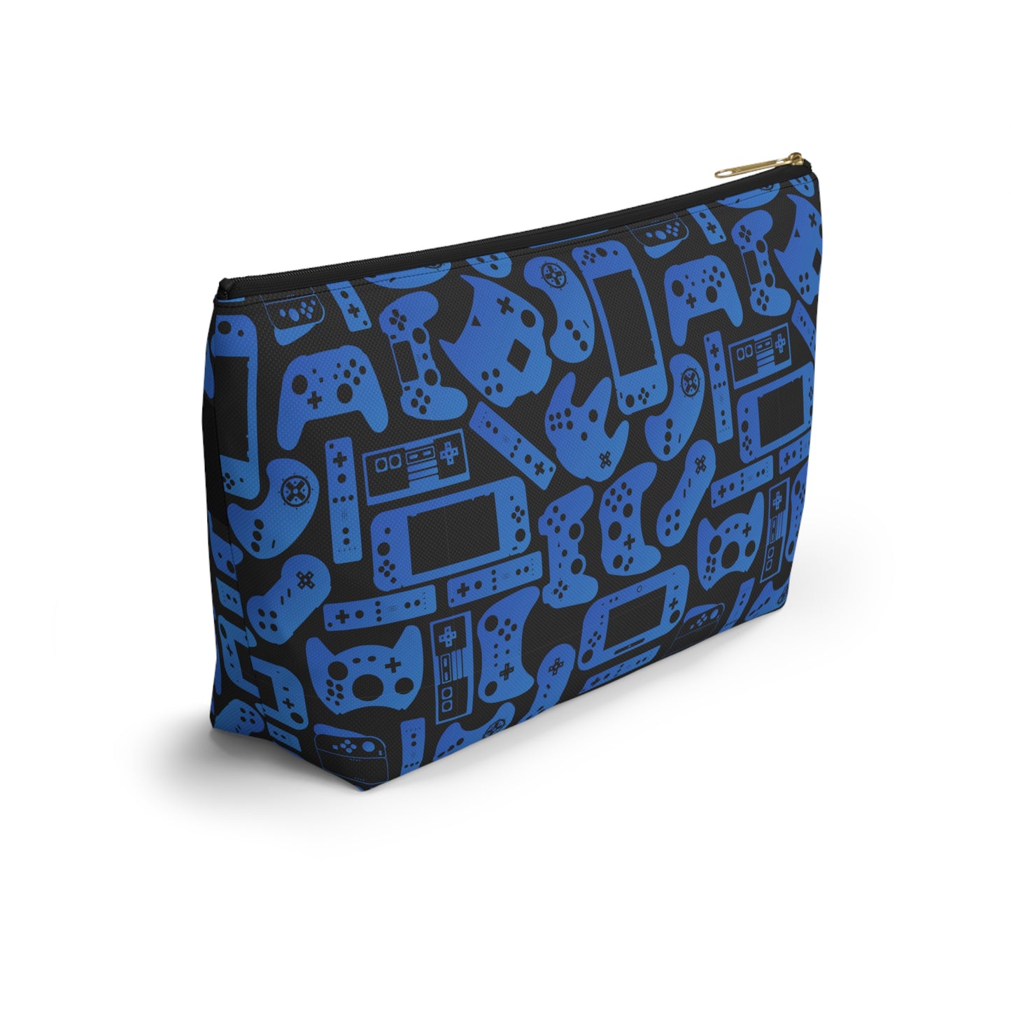 Blue & Black Retro Gaming Controllers Accessory Pouch | Personalized Toiletry Bag