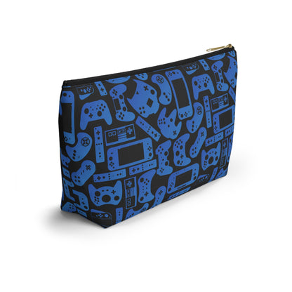 Blue & Black Retro Gaming Controllers Accessory Pouch | Personalized Toiletry Bag