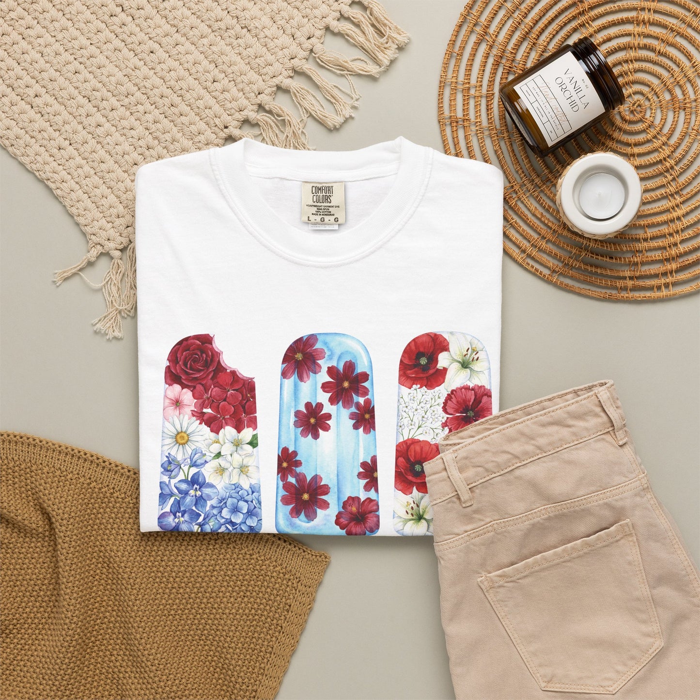Women's Patriotic Floral T Shirt, Red White & Blue Fourth of July Tee, Matching Family Shirt