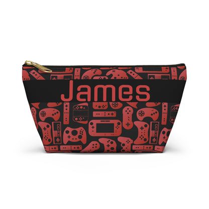 Red & Black Retro Gaming Controllers Accessory Pouch | Personalized Toiletry Bag