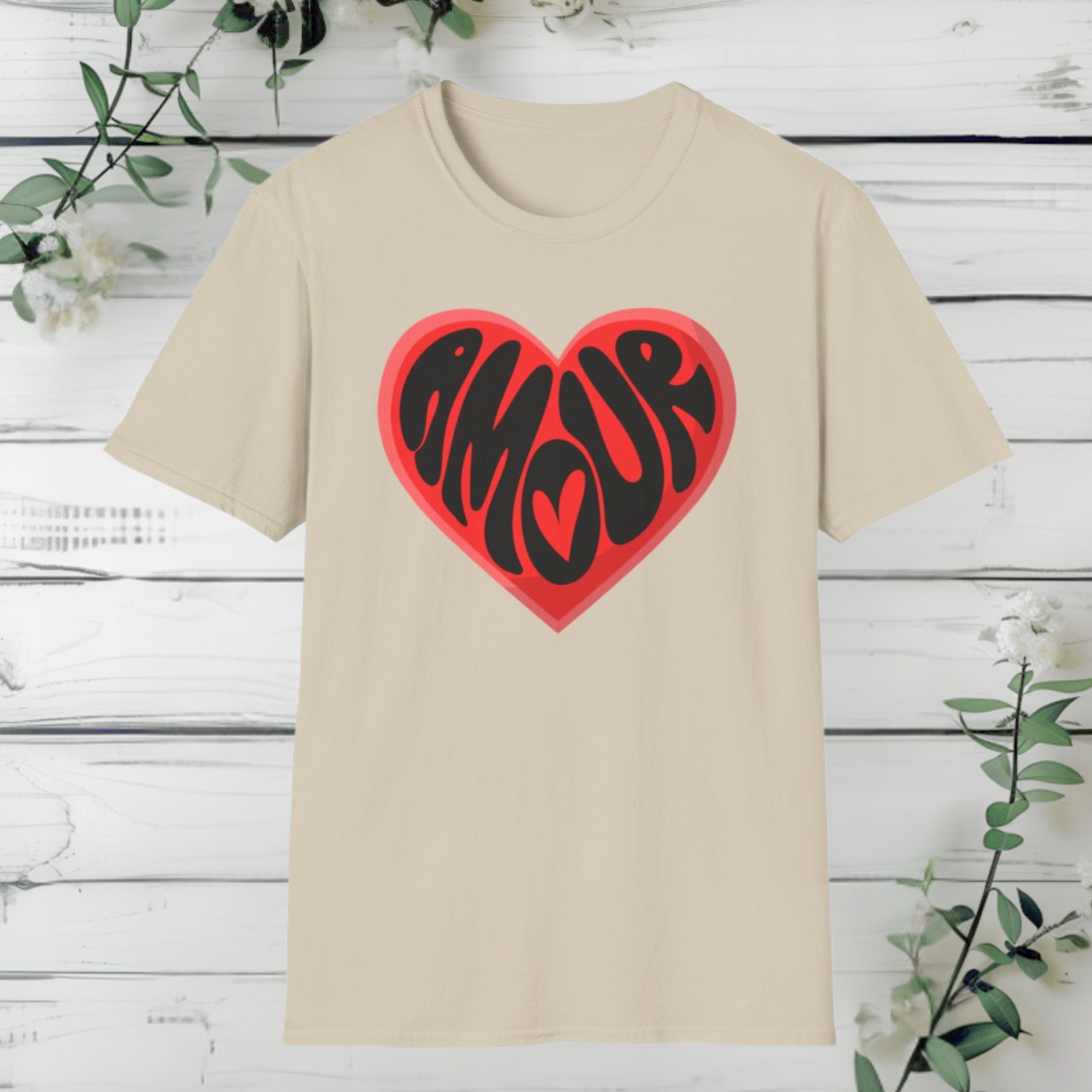 Celebrate love the Parisian way in this Amour Love Women’s T-shirt. With a bold heart and French lettering, this soft tee in sizes XS–5XL suits moms, teachers, or Galentine’s Day parties. Pair it with jeans or wear it as a matching set with your daughter. Ideal for coquette fashion lovers, Francophile gift ideas, or stylish Valentine photoshoots. Soft, cozy, and beautifully designed for casual romance.