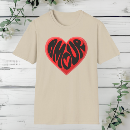 Celebrate love the Parisian way in this Amour Love Women’s T-shirt. With a bold heart and French lettering, this soft tee in sizes XS–5XL suits moms, teachers, or Galentine’s Day parties. Pair it with jeans or wear it as a matching set with your daughter. Ideal for coquette fashion lovers, Francophile gift ideas, or stylish Valentine photoshoots. Soft, cozy, and beautifully designed for casual romance.