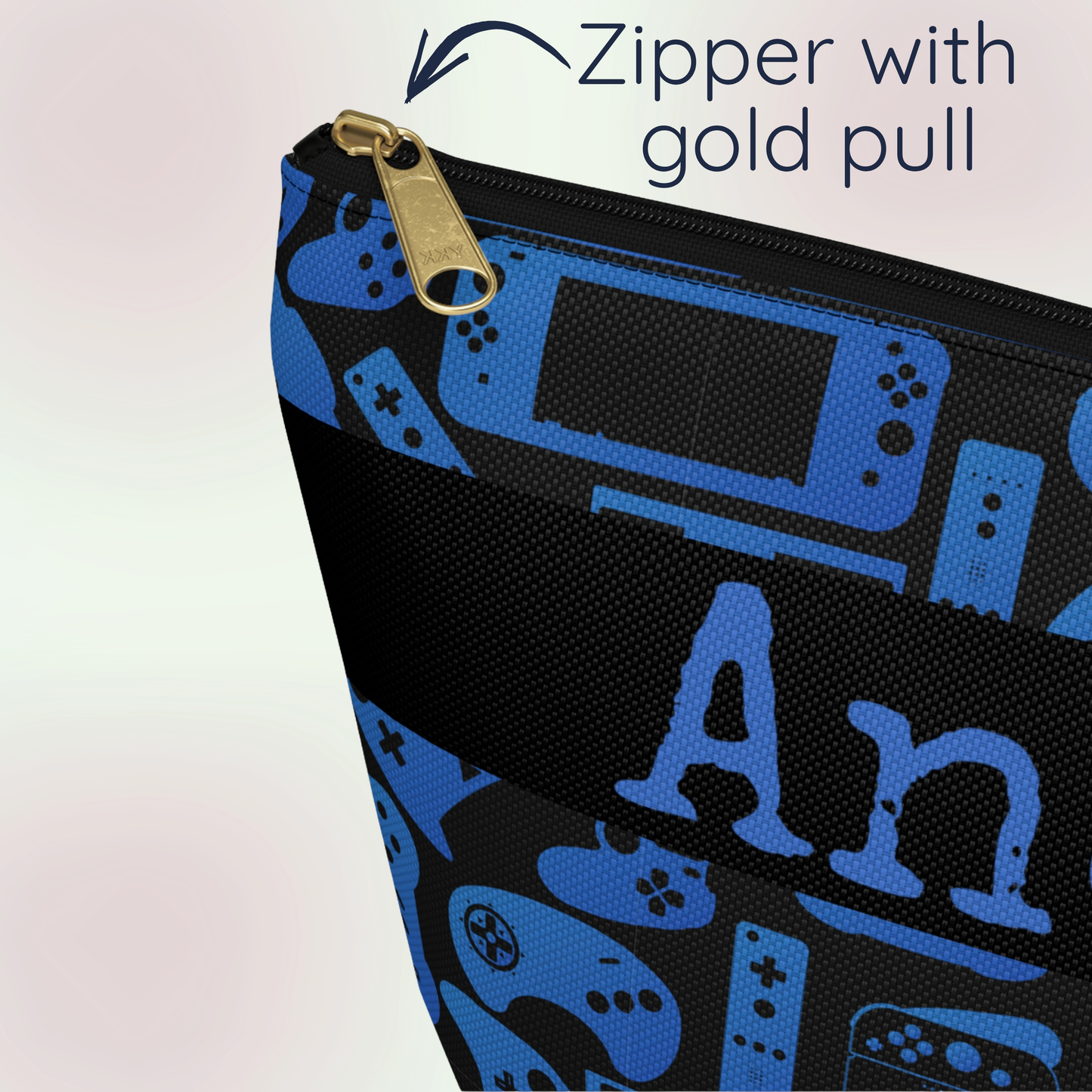 Blue & Black Retro Gaming Controllers Accessory Pouch | Personalized Toiletry Bag