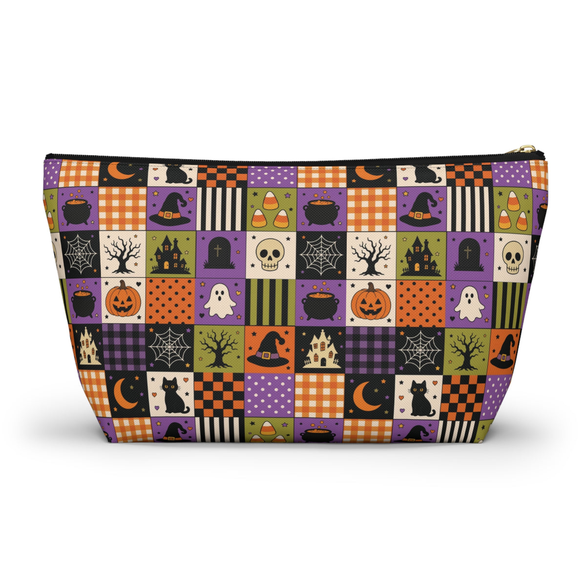 Personalized Halloween Makeup Bag, Vintage Patchwork Toiletry Pouch