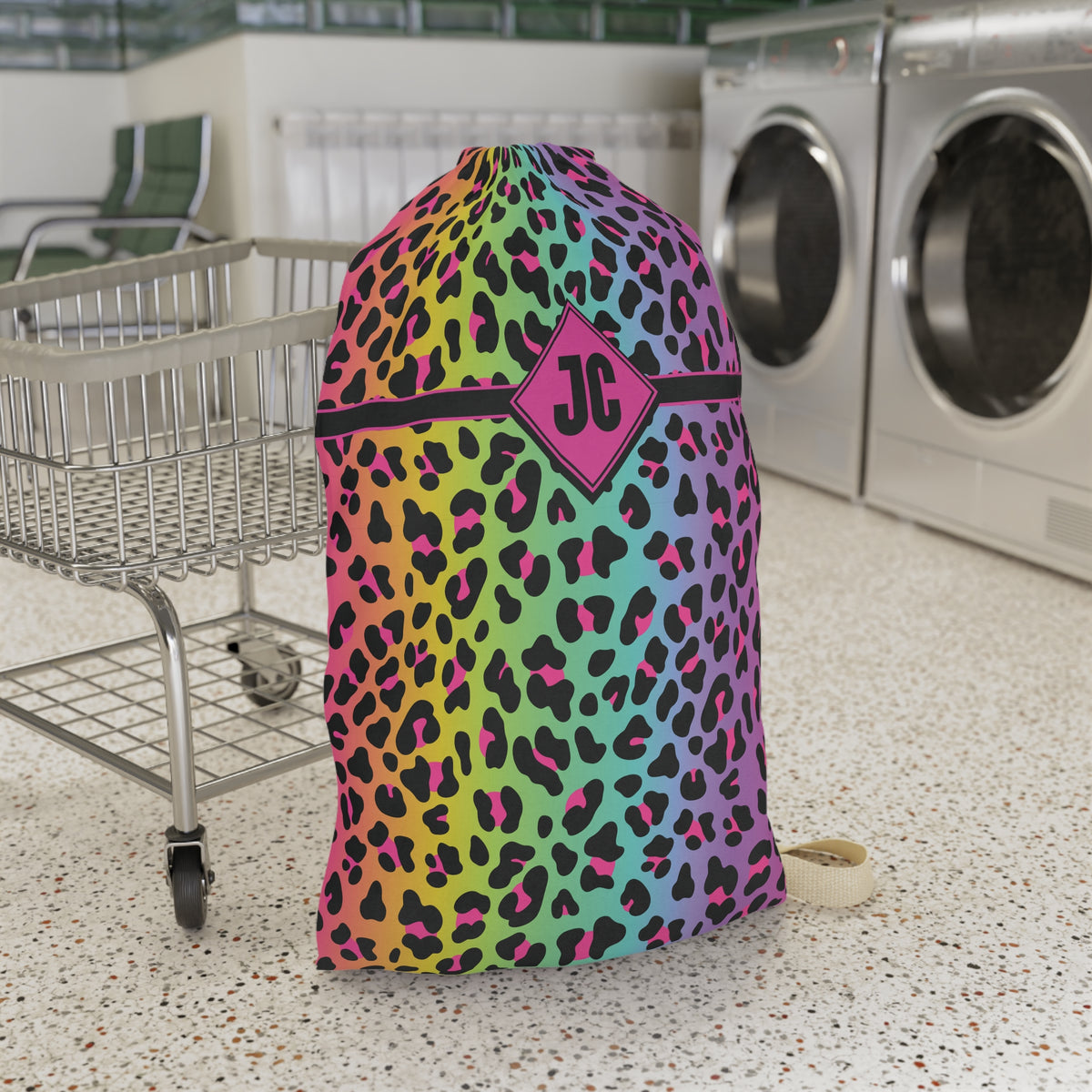 Rainbow Leopard Laundry Bag — Personalized Monogram Laundry Sack for Teens & Dorms