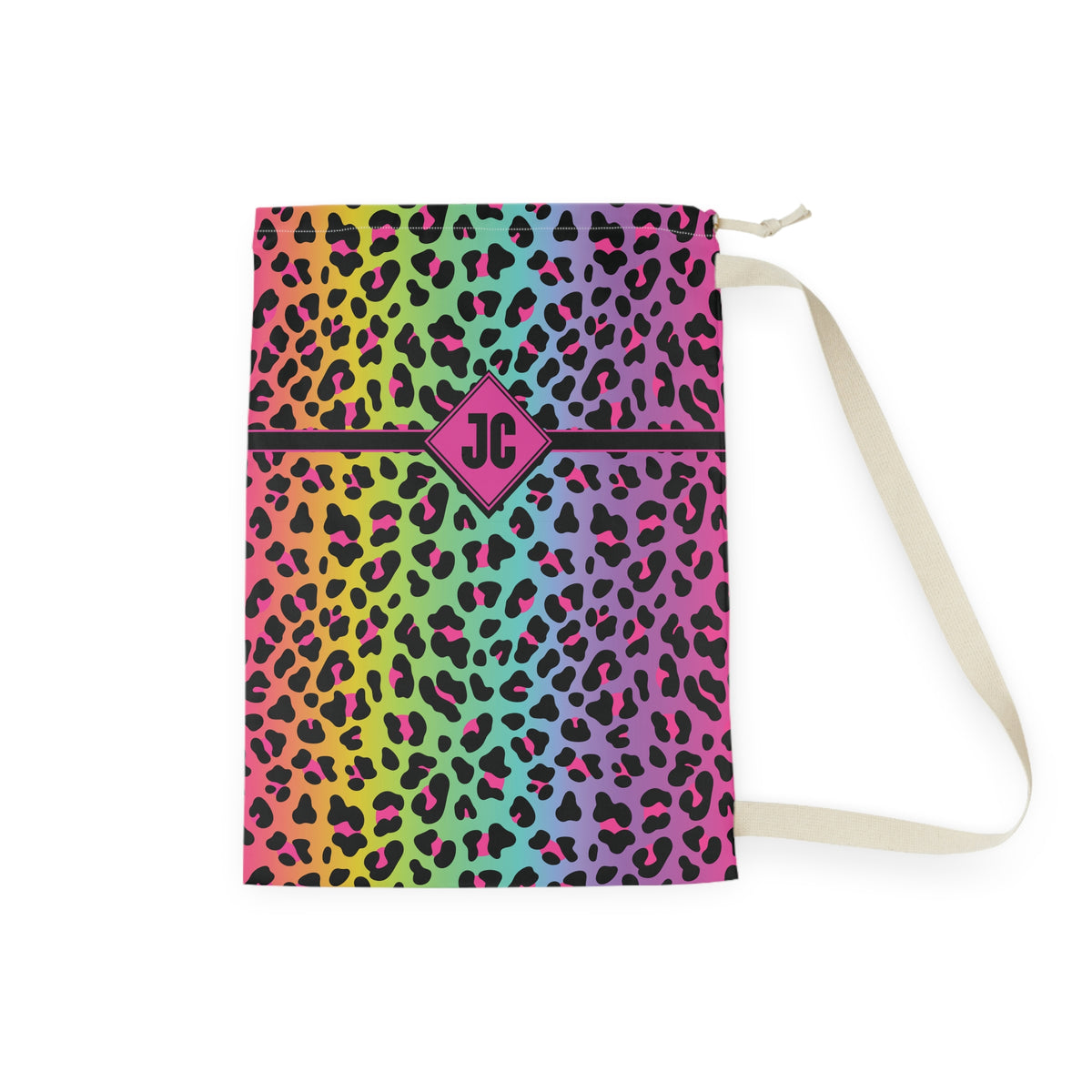 Rainbow Leopard Laundry Bag — Personalized Monogram Laundry Sack for Teens & Dorms