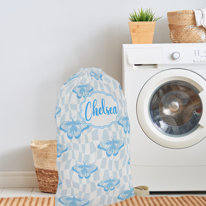 Purple Butterfly Pattern Laundry Bag | Personalized Name Option