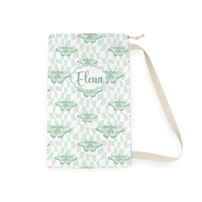 Green Butterfly Pattern Laundry Bag | Personalized Name Option