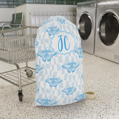 Blue Butterfly Pattern Laundry Bag | Personalized Name Option