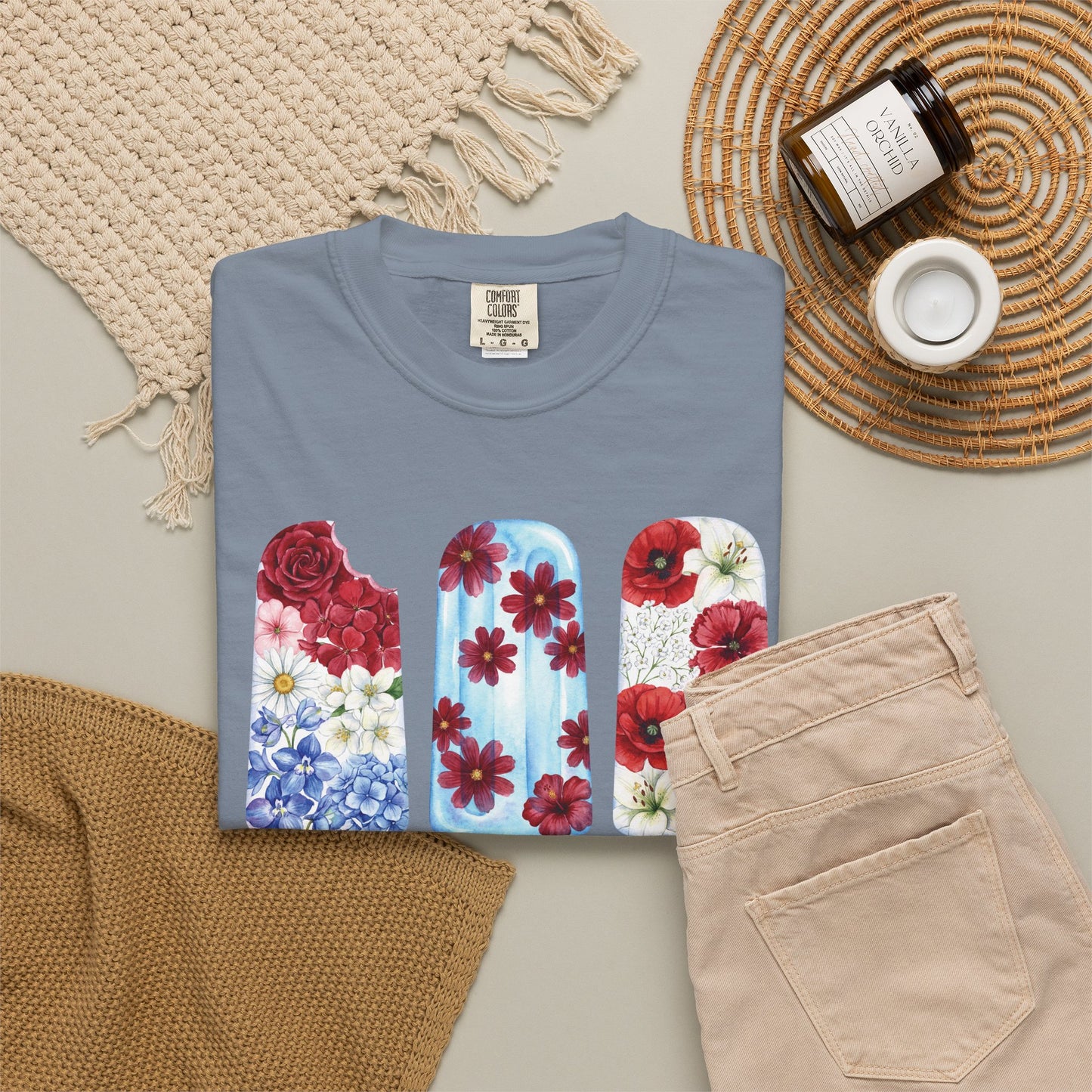 Women's Patriotic Floral T Shirt, Red White & Blue Fourth of July Tee, Matching Family Shirt