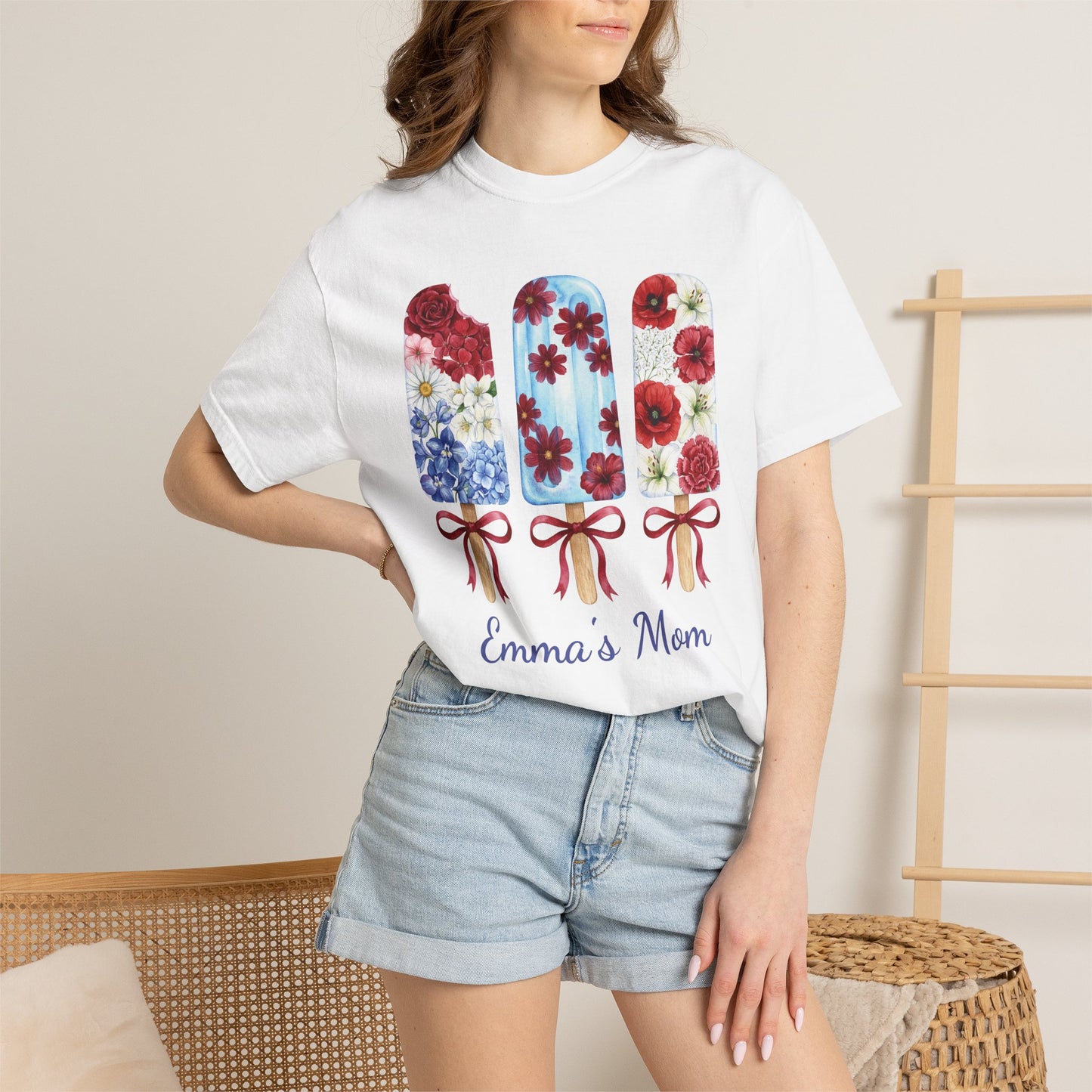 Women's Patriotic Floral T Shirt, Red White & Blue Fourth of July Tee, Matching Family Shirt