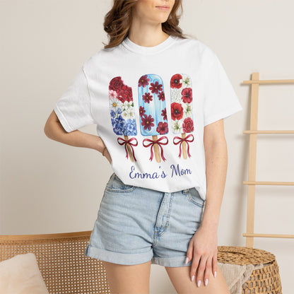 Women's Patriotic Floral T Shirt, Red White & Blue Fourth of July Tee, Matching Family Shirt