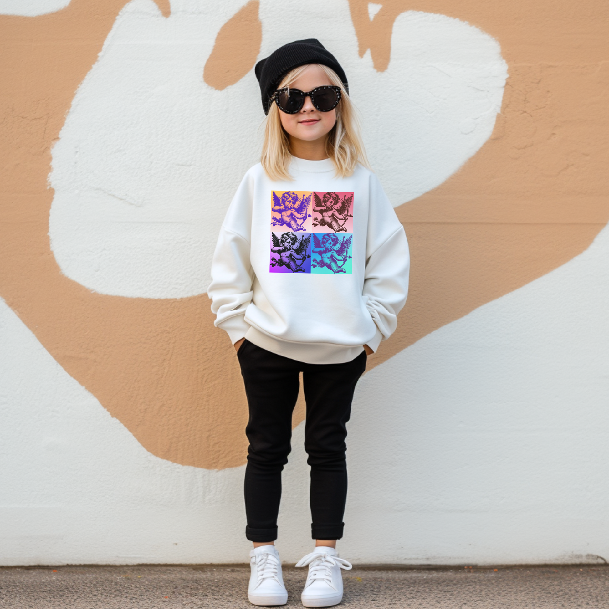 Celebrate Valentine’s Day in vibrant retro style with this youth girls Pop Art Cupid sweatshirt, perfect for tweens and teens. Featuring a bright heart and Cupid design inspired by 1960s comic book art, this cozy top makes a bold statement. Whether she’s dressing up for a classroom party or matching with mom, this sweatshirt adds personality to any February 14th look. A cute and fun gift for pop art lovers.