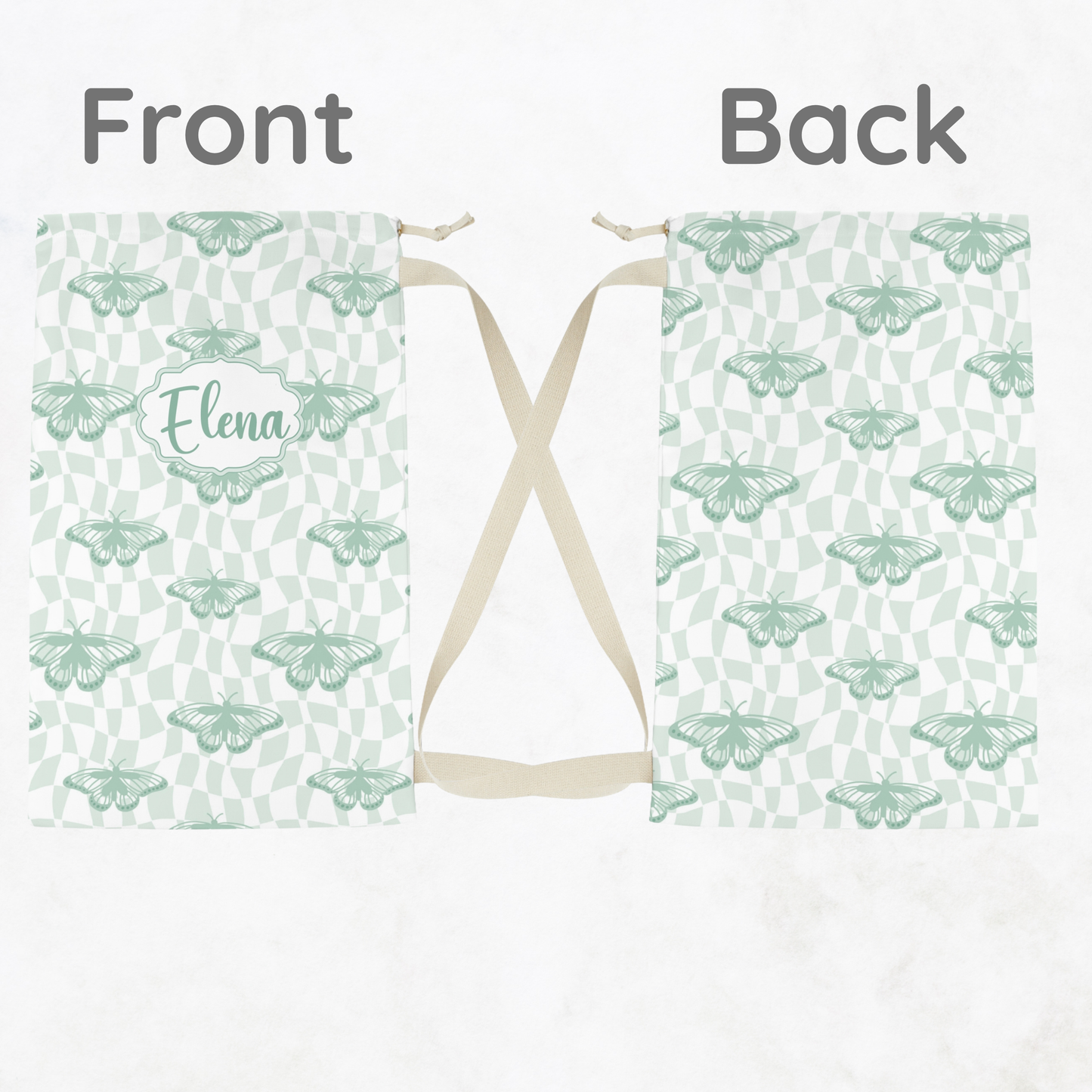 Blue Butterfly Pattern Laundry Bag | Personalized Name Option