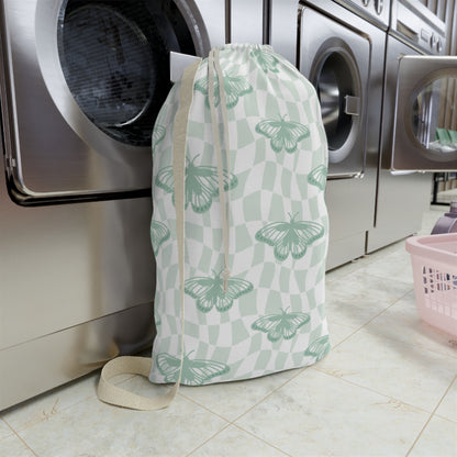 Green Butterfly Pattern Laundry Bag | Personalized Name Option