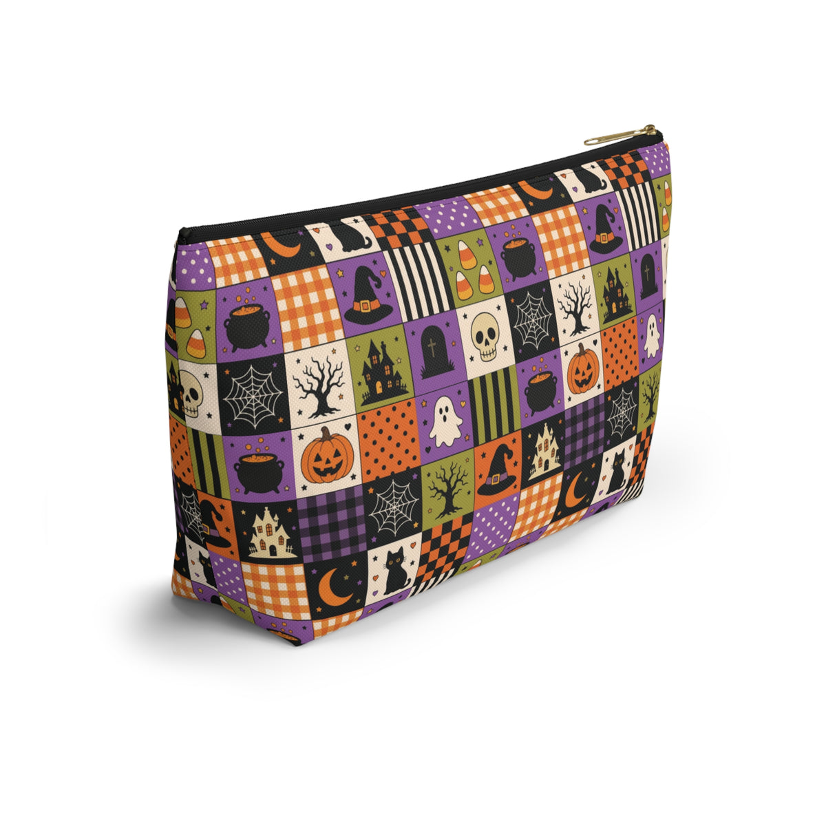 Personalized Halloween Makeup Bag, Vintage Patchwork Toiletry Pouch