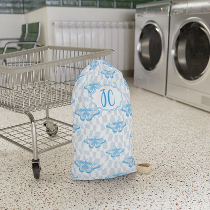 Blue Butterfly Pattern Laundry Bag | Personalized Name Option