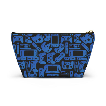 Blue & Black Retro Gaming Controllers Accessory Pouch | Personalized Toiletry Bag