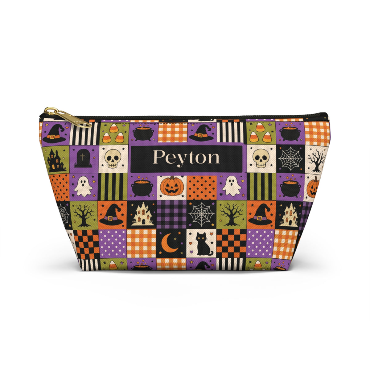 Personalized Halloween Makeup Bag, Vintage Patchwork Toiletry Pouch