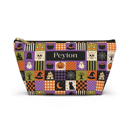 Personalized Halloween Makeup Bag, Vintage Patchwork Toiletry Pouch